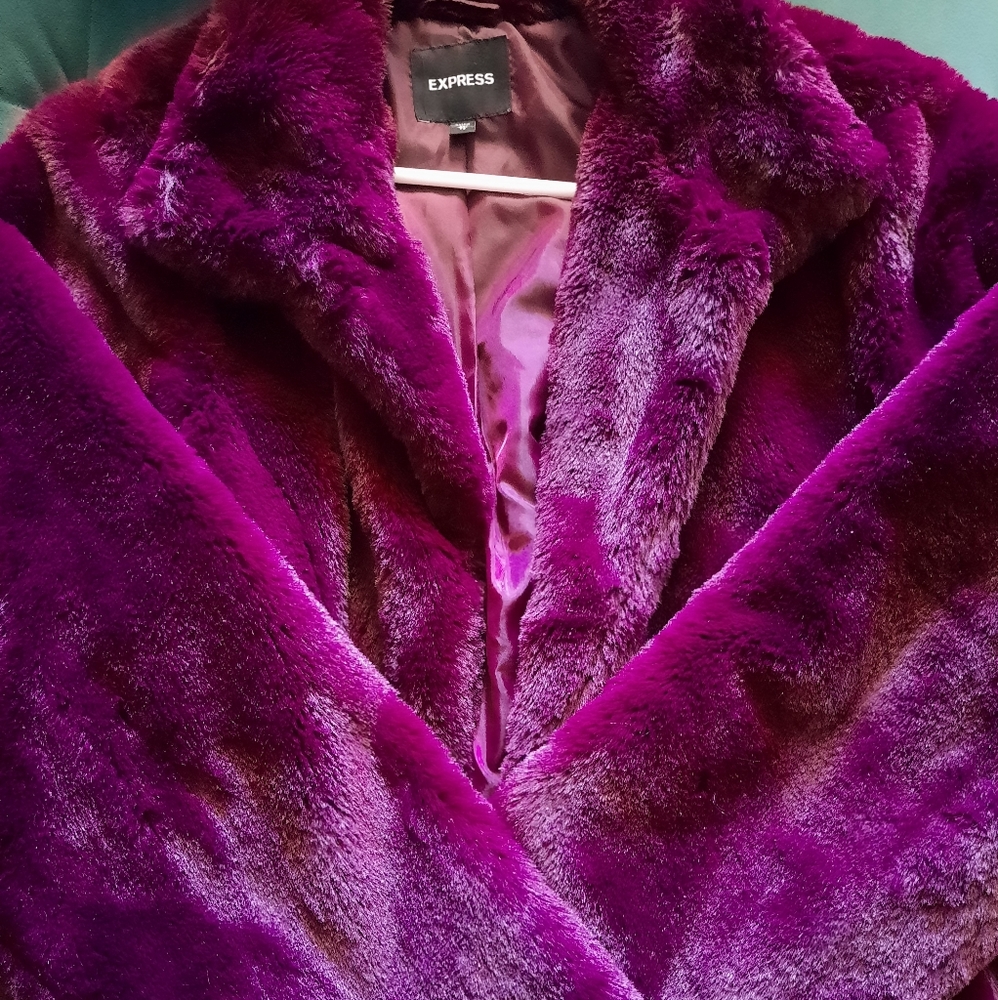 Express faux fur purple coat XL